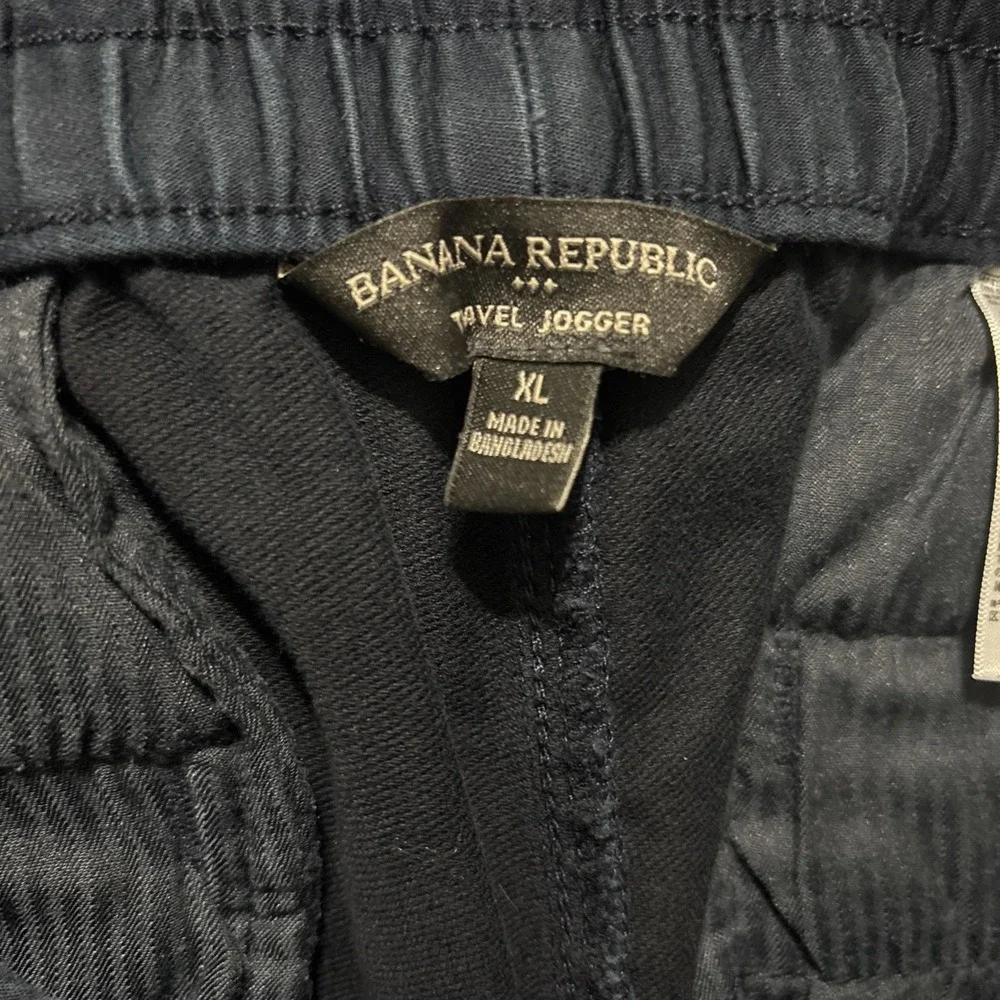Banana Republic Mens‎ Travel Jogger Pants XL Navy Blue Performance Mid Rise Tie